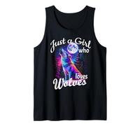 Just a Girl who Loves Wolves - Wolf Moon Howling Colorful Tank Top