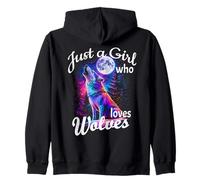 Just a Girl who loves Wolves - Wolf Moon Howling Colorful Zip Hoodie