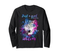 Just a girl who loves wolves wolf splash painting watercolor Long Sleeve T-Shirt