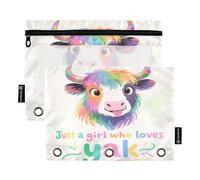 Just A Girl Who Loves Yak 3 Ringing Zipper pouching with Clear Window Binder Pencil case Big Capacity inch Binders 3 Ringing for School, Office & Home Multicolored 2 PCS
