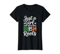 Just A Girl with Irish Roots Ireland Flag Value Graphic T-Shirt, Women, Black, M