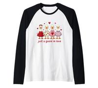 Just a Goose in Love Valentine Goose Squad Hearts Cute Funny Raglan Baseball Tee