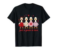 Just a Goose in Love Valentine Goose Squad Hearts Cute Funny T-Shirt