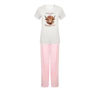 Just a Gran Who Loves Highland Cows - A Perfect Mother’s Day Tribute, White Pink Coloured Cotton Nightwear Women Long Pyjamas Sets 2 Piece. (UK, Alpha, XL, Regular, Regular, White Pink)