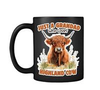 Just a Grandad Who Loves Highland Cow | Grandad Gift | Highland Cow Gifts for Men | Father's Day Gift | Cute Farm Animal Lover Gifts, Black Satin Cup/Mug.
