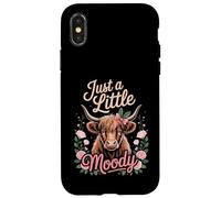 Just A Little Moody Highland Cow Floral Funny Quote Case for iPhone X/XS