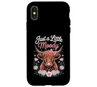 Just A Little Moody Highland Cow Floral Funny Quote Case for iPhone X/XS