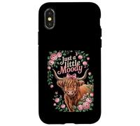 Just A Little Moody Highland Cow Floral Funny Quote Case for iPhone X/XS