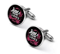 Just A Mom Who Loves Weed Mens Classic Cufflinks Custom Shirt Cuff Links Jewelry Accessories for Business Wedding 0.7" 0.8"