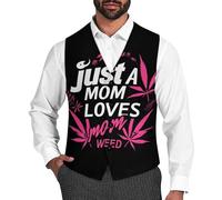 Just A Mom Who Loves Weed Men's Suit Vest Formal Dress Waistcoat Vest Casual Business Vests for Suit Or Tuxedo 2XL