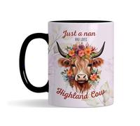 Just A Nan Who Loves Highland Cow, Mother’s Day Gift, Inside Coloured Coffee, Tea Mug. (Black)