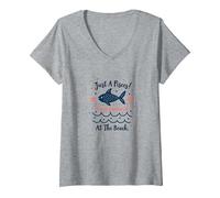 Just A Pisces Being Emotional at The Beach Zodiac V-Neck T-Shirt, Women, Heather Grey, M