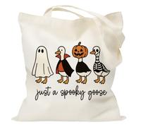 Just A Spooky Goose Halloween Canvas Tote Bag Cute Ghost Skeleton Goose