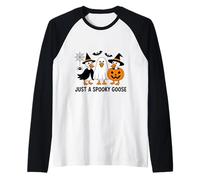 Just a Spooky Goose Haunting The Pumpkin Patch Halloween Raglan Baseball Tee
