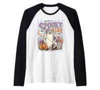 Just A Spooky Vibe Cute Ghost Pumpkin Coffee Floral Hallowee Raglan Baseball Tee