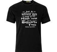JUST A Wizard Girl Living in A Muggle World Mens Black T-Shirt Graphic Tee Printed Unisex Shirt XXL