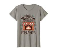 Just A Woman Who Loves Cozy Nights Fireplace Holiday T-Shirt