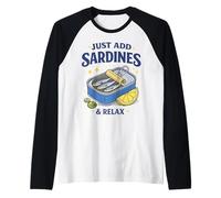 Just Add Sardines Funny Seafood Lover Retro Fish Tin Humor Raglan Baseball Tee