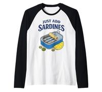 Just Add Sardines Funny Seafood Lover Retro Fish Tin Humor Raglan Baseball Tee