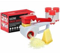 JUST Amazing Deals Electric Cheese Grater - Automatic Electric Handheld Rotary Cheese Grater Slicer for Parmesan Cheese, Cordless with Rechargable Battery (Red)