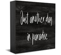 Just Another Day In Paradise-Cabin Wood Box Sign Desk Decor,Motivational Table Decor,Wooden Box Sign Decorative Funny Office Wood Box Sign Home Farmhouse Square Desk Decor Sign For Shelf 5X5 Inches