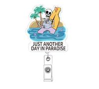 Just Another Day in Paradise Funny Skeleton Badge Reel Retractable, Xray Fun Nurse Gifts, Radiology Cute Nursing Badge Holder, Healthcare Medical RN CNA PCT LPN Nursing Student Badge Clip