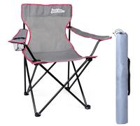 just be... Folding Camping Chair for Adults and for Kids Lightweight Foldable Chair Suitable for Outdoors. Chairs for the Beach, Lawn, Camp, Fishing Trip and Garden- Grey with Pink Trim