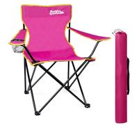 just be... Camping Chair - Lightweight, Foldable & Portable Outdoor Seat with Armrests, Cup Holder & Carry Bag | For Adults & Kids | Garden, Beach, BBQ & Fishing - Dark Pink with Yellow Trim