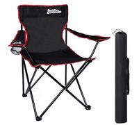 just be... Camping Chair - Lightweight, Foldable & Portable Outdoor Seat with Armrests, Cup Holder & Carry Bag | For Adults & Kids | Garden, Beach, BBQ & Fishing - Black with Red Trim