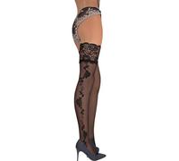 JUST BEAUTY TOUCH 13 cm Deep Lace Top Patterned Hold-ups Stockings, 20 Denier, Rose Floral Design - Perfect for Day & Night, Party, Bridal, Wedding Hold-ups