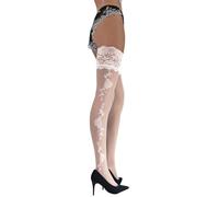 JUST BEAUTY TOUCH 13 cm Deep Lace Top Patterned Hold-ups Stockings, 20 Denier, Rose Floral Design - Perfect for Day & Night, Party, Bridal, Wedding Hold-ups