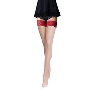 JUST BEAUTY TOUCH 20 Denier Thigh High Hold-Ups - Double Silicone Band for Secure Fit - Available in 3 Sizes & Multiple Colours (S/M, White(Red))