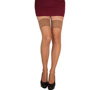 JUST BEAUTY TOUCH 20 Denier Thigh High Hold-Ups - Double Silicone Band for Secure Fit - Available in 3 Sizes & Multiple Colours (M/L, Beige)
