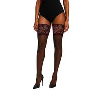 JUST BEAUTY TOUCH Hold Ups with 15 cm Deep Lace Top 20 Den Thigh High Stockings with Double Silicone Stay-Up Bands - Sheer Black & Visone Nude - Comfort Stretch, Sizes S/M, M/L, XL/2XL, 3XL/4XL