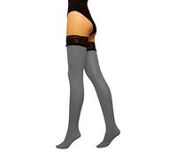 JUST BEAUTY TOUCH Lace Top 80 Denier Hold Ups Stockings Plain 8 Colours Sizes S-XL (XL, Melange(Black))