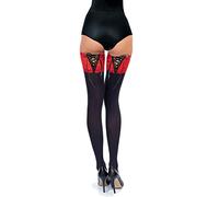 JUST BEAUTY TOUCH Opaque Hold Up Stockings S - 4XL Deep Lace Top 100 Denier with Corset Lacing on Lace Top