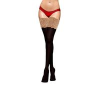 JUST BEAUTY TOUCH Opaque Hold-ups 100 Denier 15 cm Deep Lace Top New Size S - 4XL Winter Autumn Hold ups (3XL/4XL, Black(Opal))