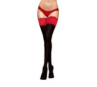 JUST BEAUTY TOUCH Opaque Hold-ups 100 Denier 15 cm Deep Lace Top New Size S - 4XL Winter Autumn Hold ups (S/M, Black(Red))