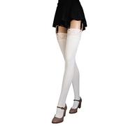 JUST BEAUTY TOUCH Women’s Thigh High Suspender Opque Stockings for Suspender Belt Pantyhose for Garter 60 DEN Size S-4XL (M/L, White)