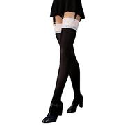 JUST BEAUTY TOUCH Women’s Thigh High Suspender Opque Stockings for Suspender Belt Pantyhose for Garter 60 DEN Size S-4XL (3XL/4XL, Black(White))
