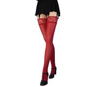 JUST BEAUTY TOUCH Women’s Thigh High Suspender Opque Stockings for Suspender Belt Pantyhose for Garter 60 DEN Size S-4XL (M/L, Red)