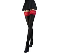 JUST BEAUTY TOUCH Women’s Thigh High Suspender Opque Stockings for Suspender Belt Pantyhose for Garter 60 DEN Size S-4XL (M/L, Black(Red))