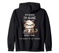 Just Because I'm Awake Funny Cat With Coffee for Tweens Zip Hoodie