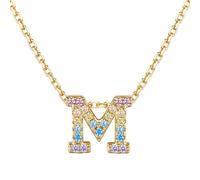 Just Being Cute Initial Necklace With Rainbow Cubic Zirconia Hypoallergenic Stainless Steel Letter Jewelry Colorful CZ Gifts for Birthday 0.07" Graduation Wedding-Initial A-Z, 18''+2'', Cubic Zirconia