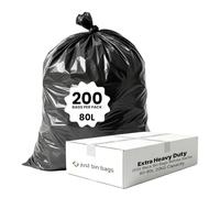 Just Bin Bags 200 x 80L Black Bin Bags - 40 Micron - Heavy-Duty