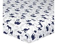 Just Born Boys and Girls Newborn Infant Baby Toddler Nursery Sateen Cotton Bedding Fitted Crib Sheet, Navy/Grey Safari, One Size