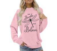 Just Breathe and Believe Sweatshirt for Women 2025 Casual Fall Crewneck Jumpers Cute Dragonfly Print Loose Fit Fashion Shirts