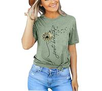Just Breathe Dandelion T-Shirt for Women Dandelion Graphic Tees Short Sleeve Christian Shirts Tops, Light Green, Medium