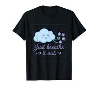Just Breathe It Out Yoga Mindfulness Cloud Print T-Shirt