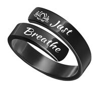 Just Breathe Lotus Ring - Adjustable Hope Ring for Women, Inspirational Just Breathe Lotus Flower Friendship Gift, Stainless Steel Adjustable Size Promise Ring (Black)